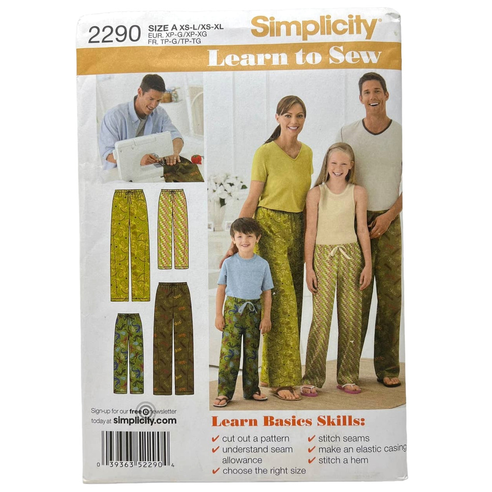Simplicity Pattern 2290 Child Teen Adult Sleep Pants Size A XS-L/XS-XL NEW UNCUT